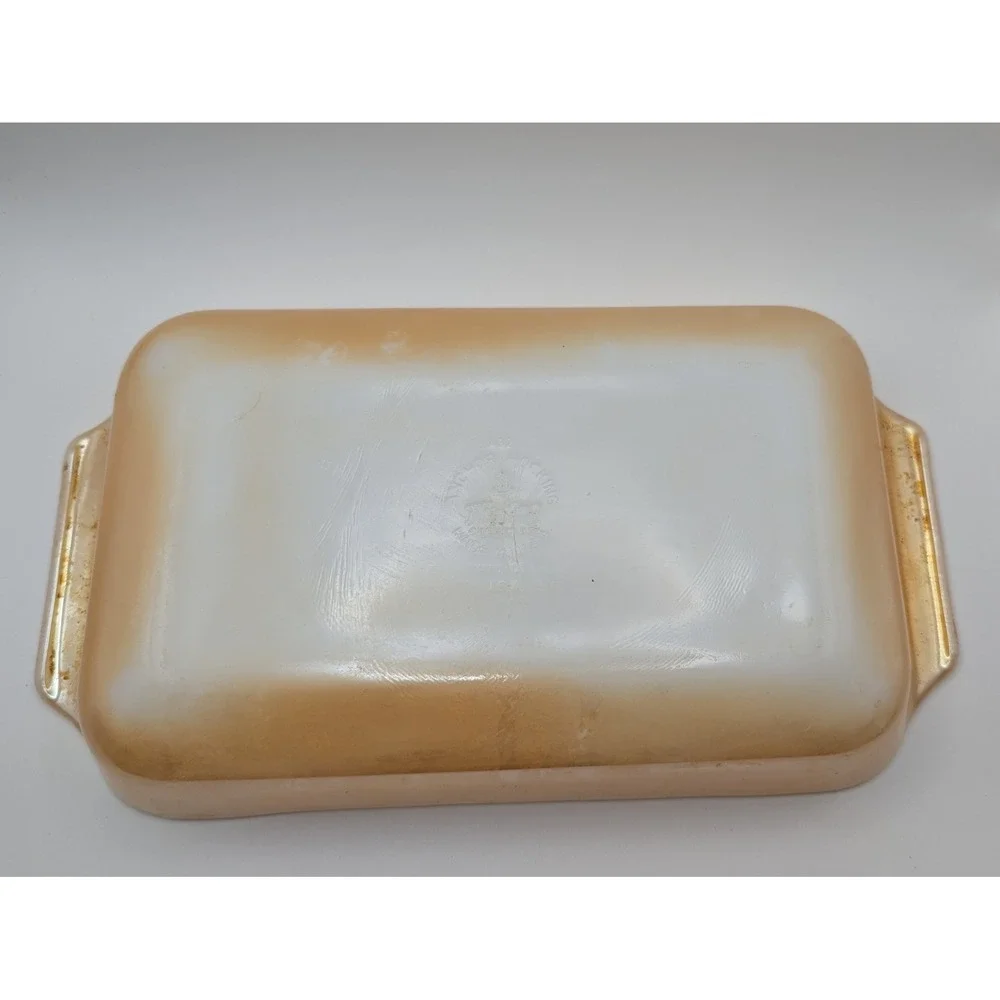 Vtg 1.5qt 432 Fire-King‎ Peach Luster Milk Glass Rectangular Baking Dish Anchor
